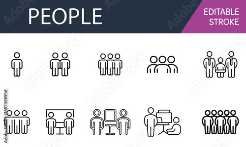 People icon set outline symbols group family business teamwork design
