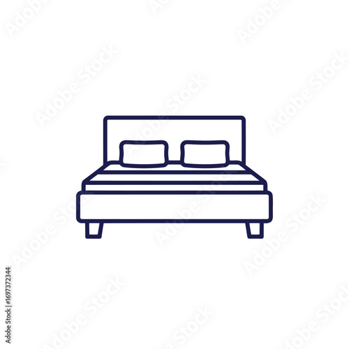 Line art illustration of a double bed with two pillows.