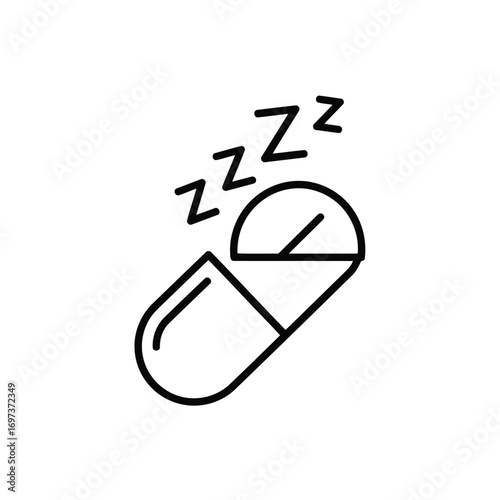 Line art drawing of a sleeping pill.
