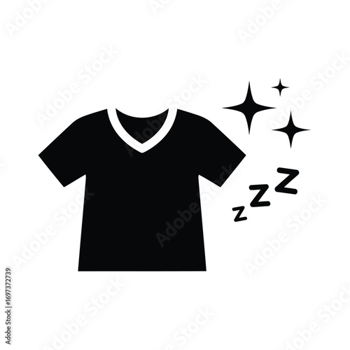 A black t-shirt with sparkling stars and zzz symbols indicating cleanliness and rest.