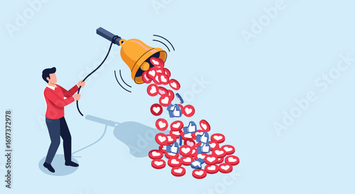 Activating a flood of social media engagement through a notification bell triggering likes and shares