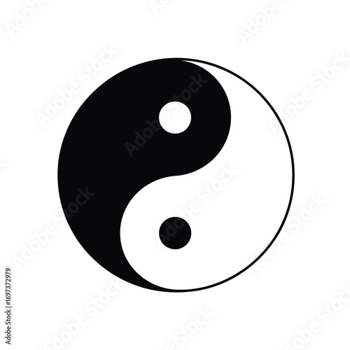 Black and white yin and yang symbol, circular design.