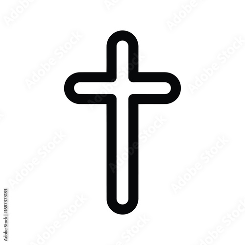 A simple black outline of a Christian cross with rounded corners, isolated on a plain white background.