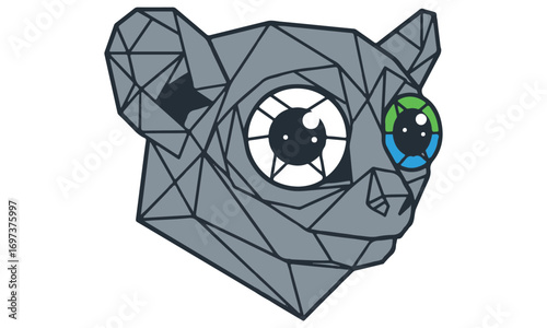 Geometric Animal Head Illustration with Distinctive Colorful Eyes