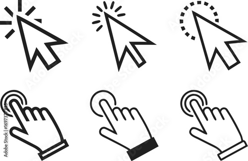 Clicking and Tapping Icons for Web Design and User Interface Development Representing Interactive Elements and Online Actions