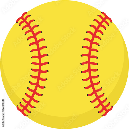 Flat Graphic Isolated Softball Equipment with Red Stitching Design Element