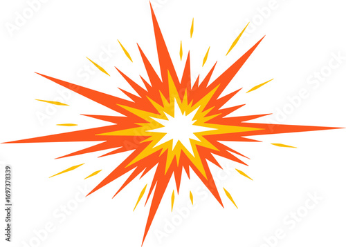 Flat Design Burst Explosion Shape with Orange and Yellow Colors Graphic