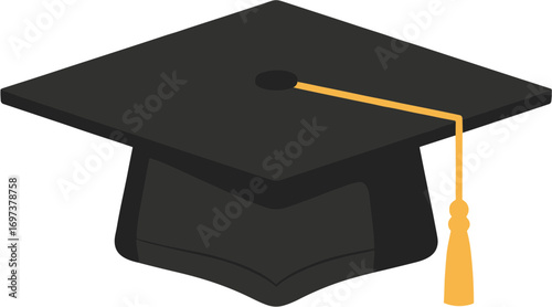 Flat Style Graduation Mortarboard Cap with Tassel Education Achievement Icon