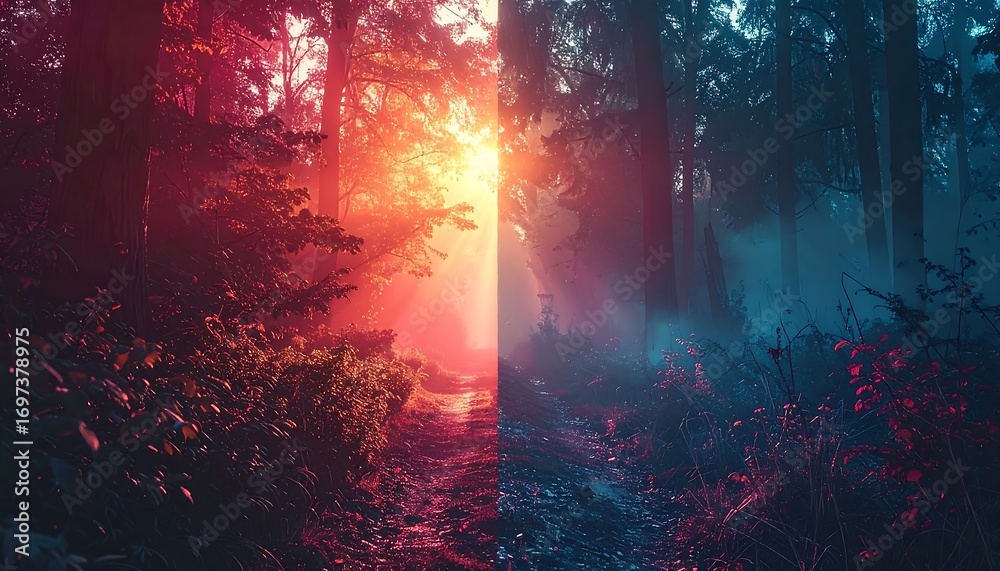 Fototapeta premium Forest path split by light