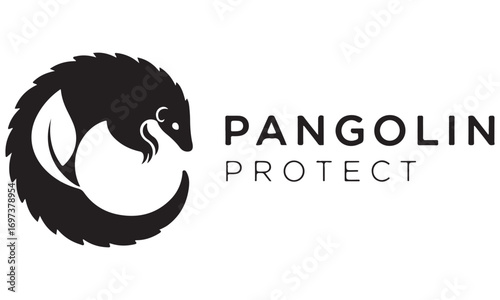 Stylized Black and White Logo Featuring a Curled Scaly Mammal with Integrated Leaf Design