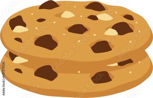Cute Cartoon Stack Chocolate Chip Cookie Detailed Illustration Graphic Element