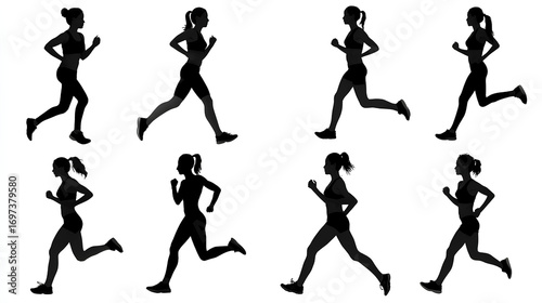 Wallpaper Mural Running woman silhouettes set. Female runner figure shapes. Bare and naked slim healthy girl work out Stock Illustration Torontodigital.ca
