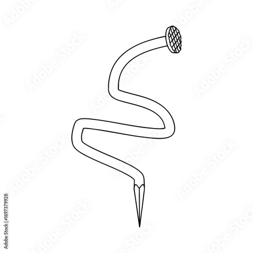 Outline for Coloring of Nail Stainless Steel and Iron Pins. Construction and Wooden Work Equipment. Vector Illustration.