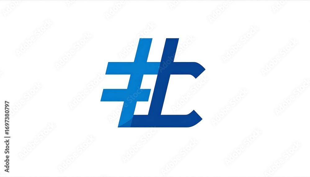 Obraz premium Abstract graphic design featuring a stylized combination of a hashtag symbol and the letter C in bold, vibrant blue