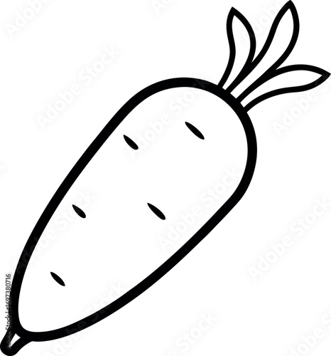 Minimalist Black and White Daikon Radish Illustration Drawing