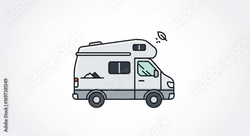 A charming illustration of a camper van with a leaf detail