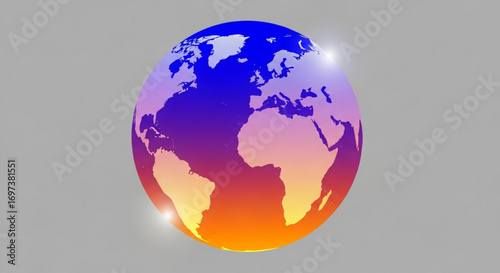 Gradient world globe with continents and oceans, a digital illustration of the earth on a neutral background