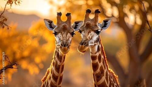 Pair giraffes acacia tree