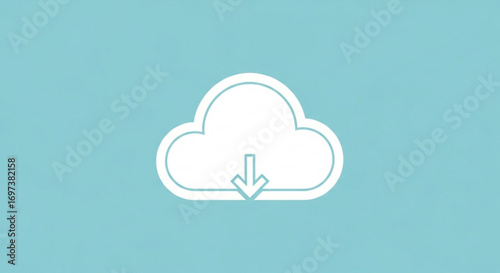 Cloud download icon on a blue background, symbolizing data transfer and online storage solutions for modern technology