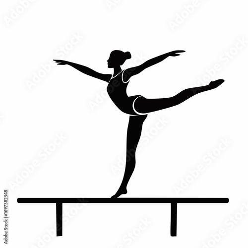 Silhouette of female gymnast balancing on beam in elegant pose