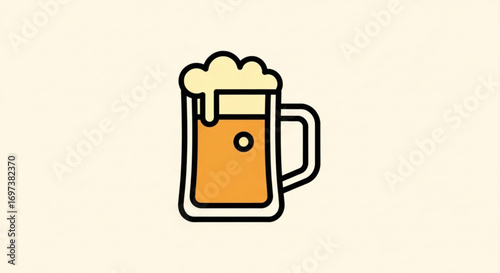 A cartoon beer mug with foam and a handle, perfect for a brewery or pub