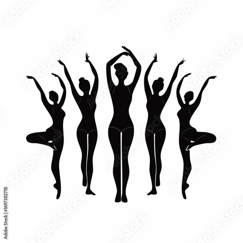 Silhouette of five dancers performing synchronized routine