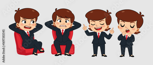 Set of tiny businesswoman character in actions. 