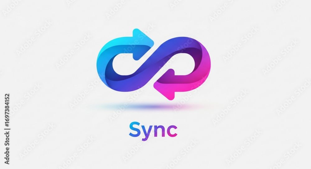 Fototapeta premium Sync icon with arrows in blue and purple gradient for synchronization and data transfer