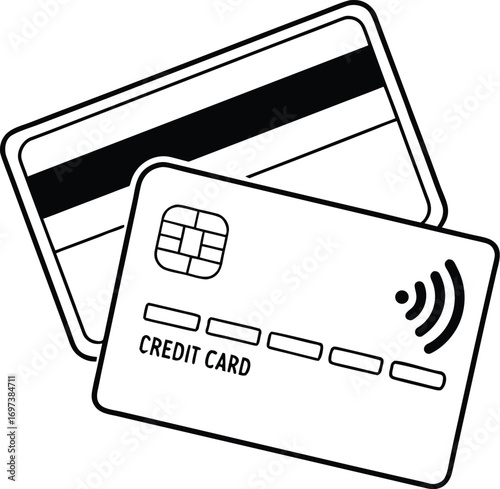Credit card vector illustration contactless payment with chip for financial transactions and secure spending in modern commerce and digital wallet