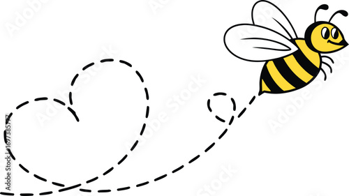 Cute honeybee flying and leaving a dotted heart shaped trail a symbol of love and pollination for nature themed designs