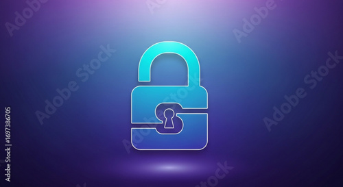 Padlock icon with gradient effect on purple background for security and privacy concept in digital world