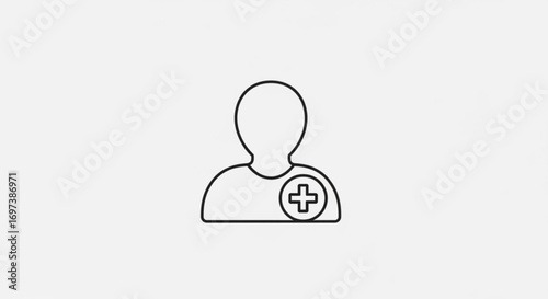 Illustration of a user icon with a plus sign, symbolizing new user, add contact, or friend request