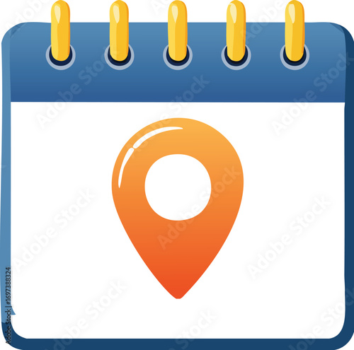 A calendar icon with a location pin, indicating an event or appointment at a specific place.