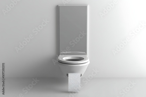 Wall-mounted toilet with integrated cistern and toilet paper holder against a plain white wall