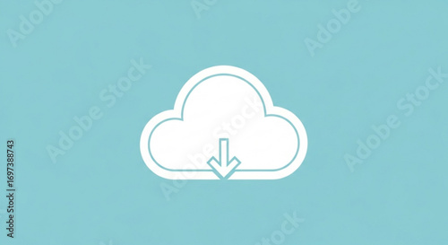 Cloud download icon on a blue background, symbolizing data transfer and online storage solutions for modern technology