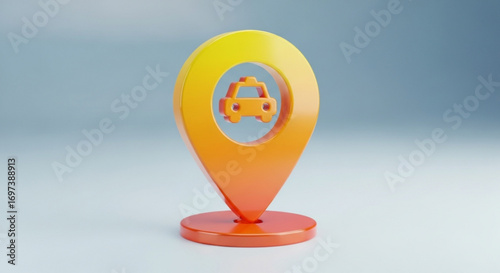 A 3d rendering of a car location pin with a gradient color scheme on a neutral background