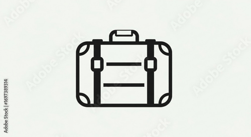 Simple black line art of a suitcase, representing travel and vacation concept