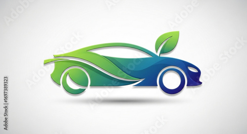 Eco car logo design with leaf, representing green energy and sustainable transport
