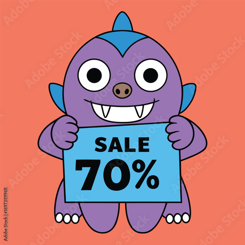 Adorable little cartoon monster character playfully holding a wild boar in a whimsical illustration
