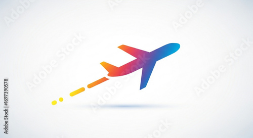 Colorful airplane taking off, representing travel, vacation, and the excitement of flying