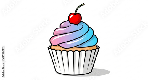 Illustration of a cupcake with cherry on top, perfect for dessert and sweet themes