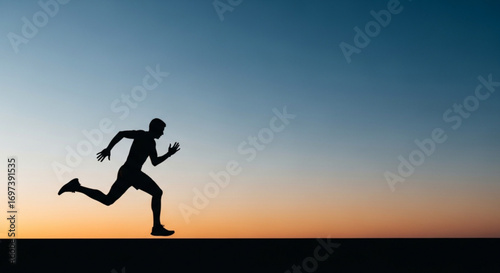 Silhouette of a man running against a vibrant sunset sky, capturing the essence of speed and determination