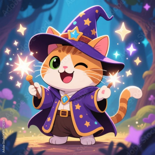 Happy cat wearing wizard costume fanTASY