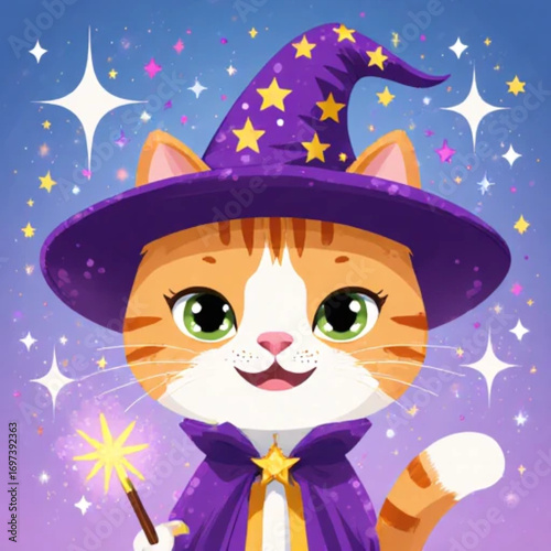 Happy cat wearing wizard costume fanTASY