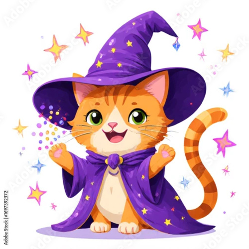 Happy cat wearing wizard costume fanTASY