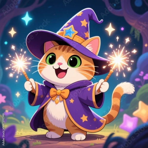 Happy cat wearing wizard costume fanTASY