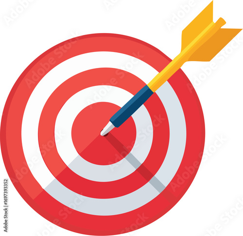 Arrow hits the center of a red and white target, symbolizing accuracy and achievement.