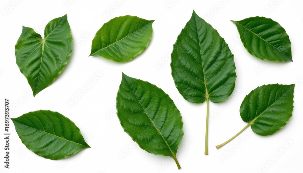 Naklejka premium Fresh Green Leaves Arrangement White Background