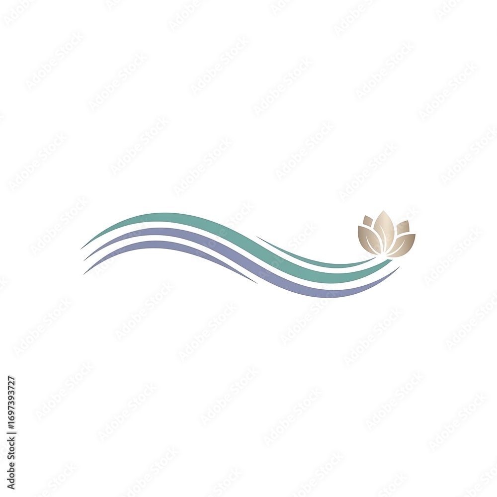 Naklejka premium Elegant Lotus Flower Logo with Abstract Water Waves