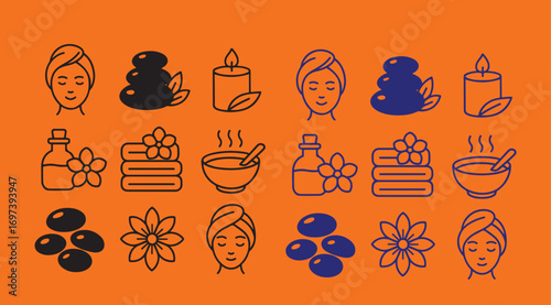 spa vector silhouette icon set